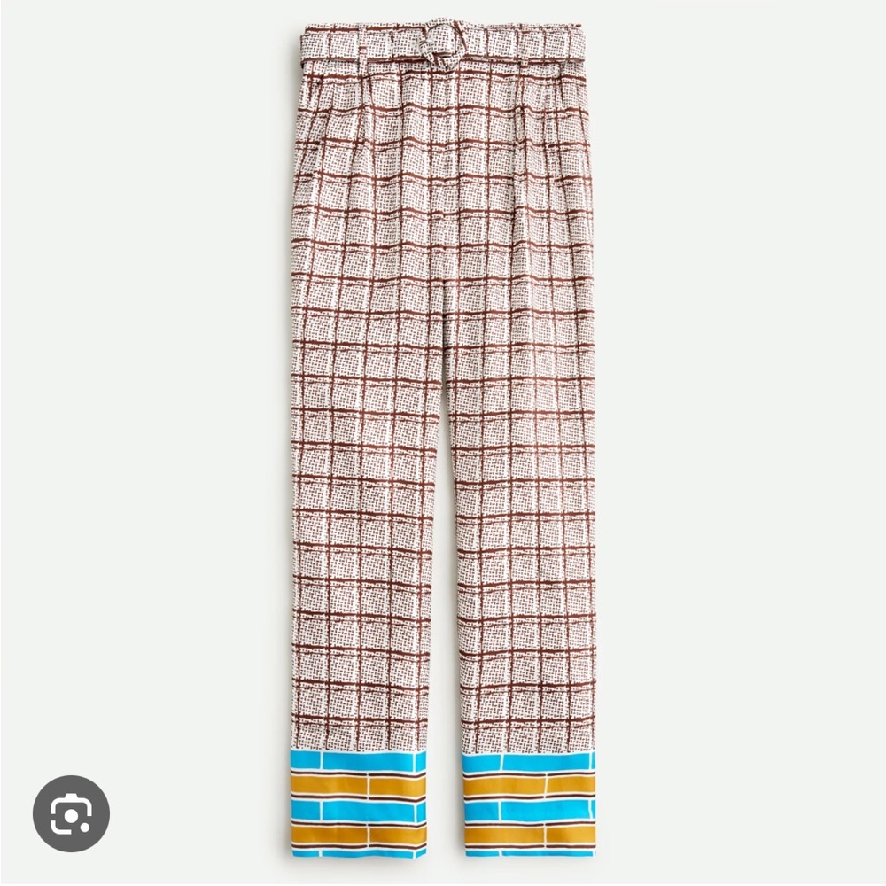 J. Crew Cream and Brown Wide-Leg Pants with Blue & Yellow Trim